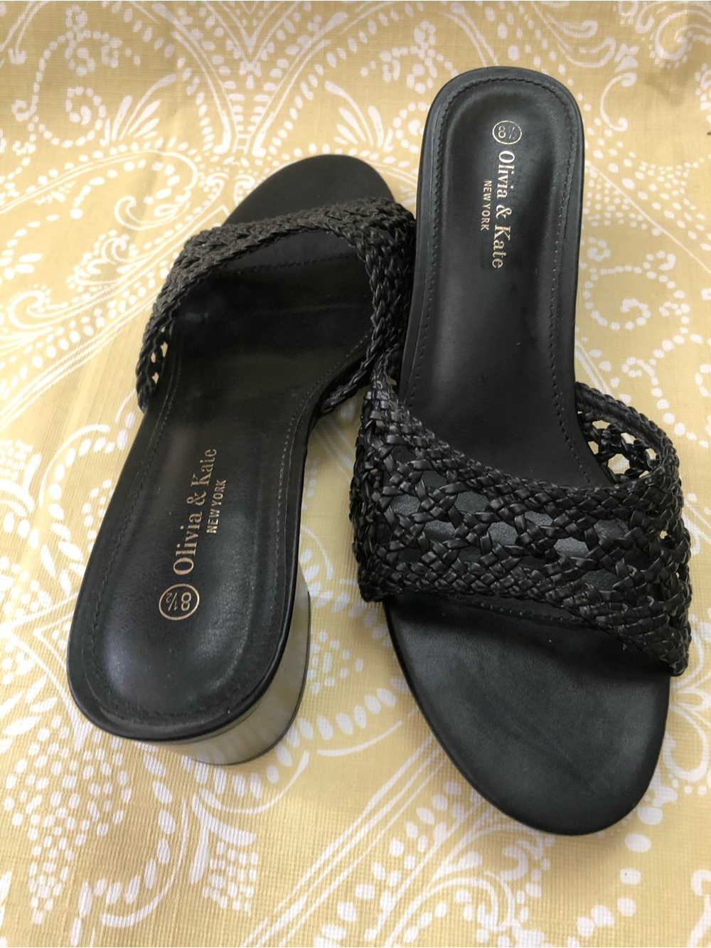 Olivia & Kate Black Woven Slide Mules